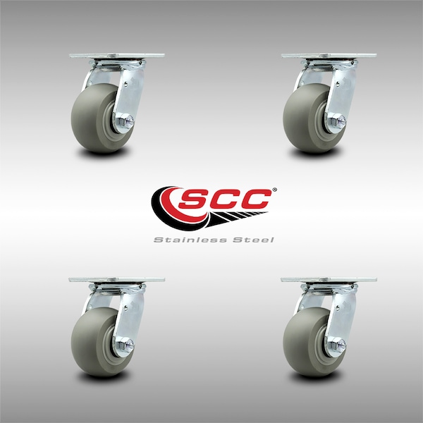 4 Inch SS Thermoplastic Rubber Wheel Swivel Caster Set with Ball Bearings SCC